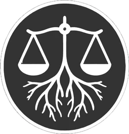 Logo with scales and roots on a black background