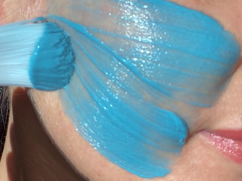 Herbaceous Aqua Ritual Mask applied to skin – hydrating blue clay mask for all skin types