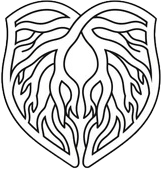 Black and white line drawing of a leaf with roots