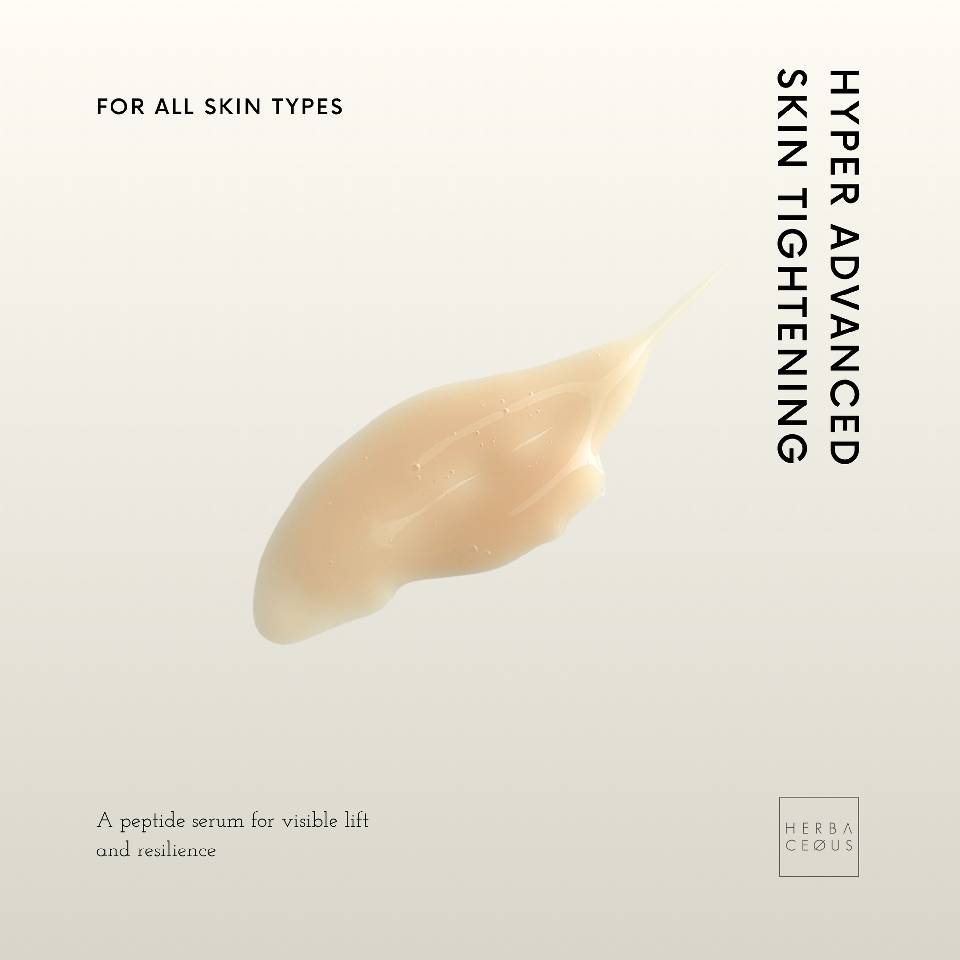 Peptide serum swatch with 'Herbaceous' branding on a light background